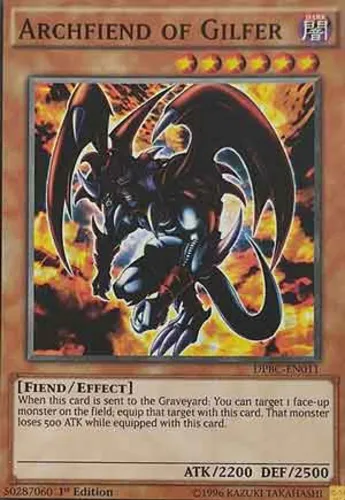 یک عدد کارت بازی اصلی(اورجینال) یوگی اوه ARCHFIEND  OF GILFER